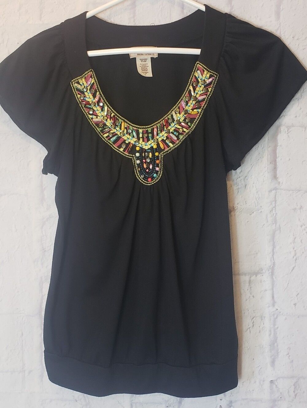 ROUTE 66 Flutter Sleeve Beaded Top Small